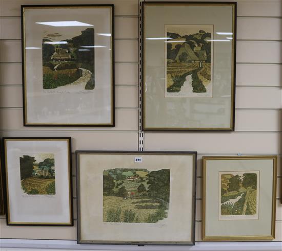 Simon Palmer (b. 1956), five coloured limited edition, prints, The Style, Early Autumn, Round the Corner, largest 40 x 50cm